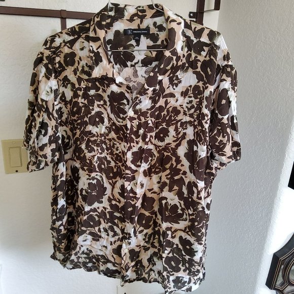 Super Soft Brown/Tan Floral Shirt, INC, XL - Picture 1 of 4